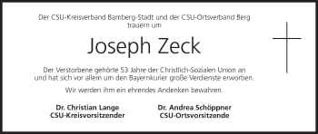 Anzeige von Joseph Zeck von MGO