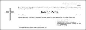 Anzeige von Joseph Zeck von MGO