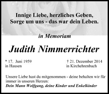 Anzeige von Judith Nimmerrichter von MGO
