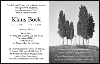 Anzeige von Klaus Bock von MGO