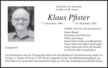 Anzeige von Klaus Pfister von MGO