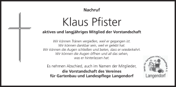Anzeige von Klaus Pfister von MGO