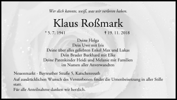 Anzeige von Klaus Roßmark von MGO