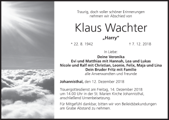 Anzeige von Klaus Wachter von MGO