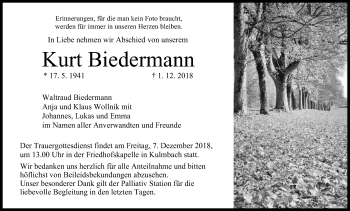 Anzeige von Kurt Biedermann von MGO