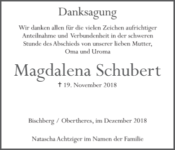Anzeige von Magdalena Schubert von MGO