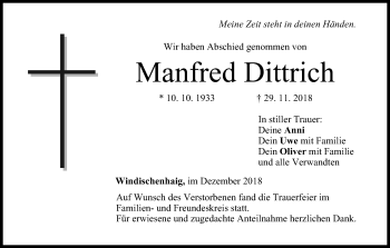 Anzeige von Manfred Dittrich von MGO