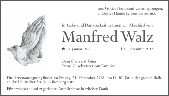 Anzeige von Manfred Walz von MGO