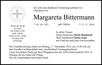 Anzeige von Margareta Bittermann von MGO