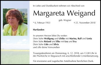 Anzeige von Margareta Weigand von MGO