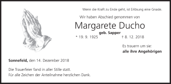 Anzeige von Margarete Ducho von MGO