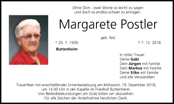 Anzeige von Margarete Postler von MGO