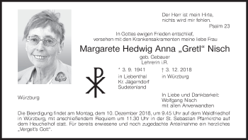 Anzeige von Margarete Hedwig Anna Nisch von MGO