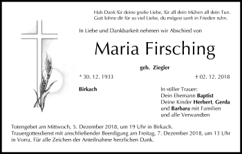 Anzeige von Maria Firsching von MGO
