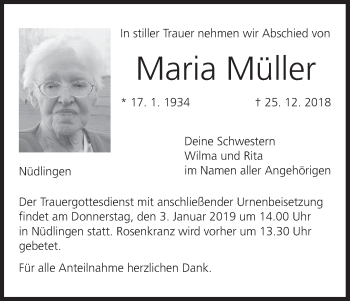 Anzeige von Maria Müller von MGO