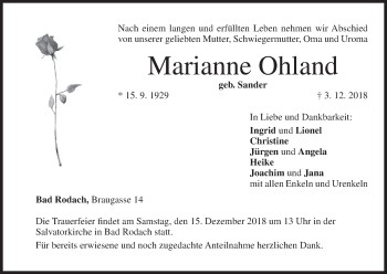 Anzeige von Marianne Ohland von MGO