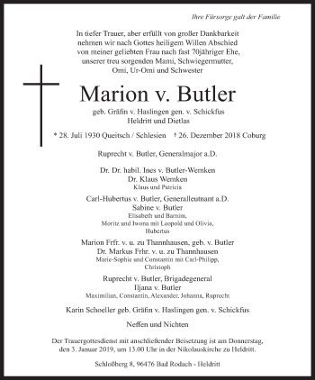 Anzeige von Marion v. Butler von MGO
