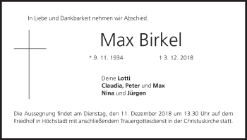Anzeige von Max Birkel von MGO