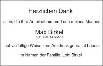 Anzeige von Max Birkel von MGO