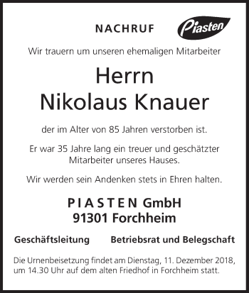 Anzeige von Nikolaus Knauer von MGO