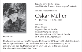 Anzeige von Oskar Müller von MGO