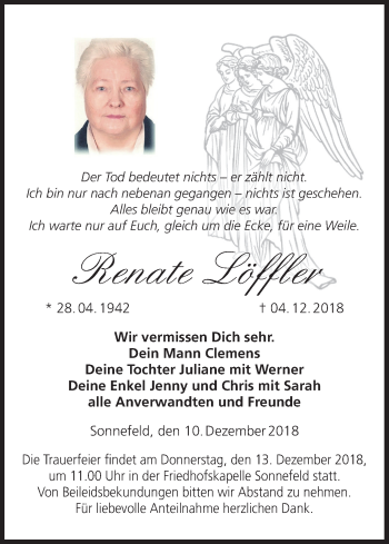 Anzeige von Renate Löffler von MGO