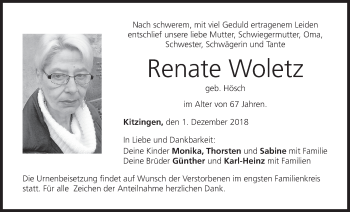 Anzeige von Renate Woletz von MGO