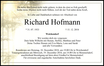 Anzeige von Richard Hofmann von MGO