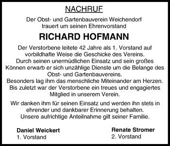 Anzeige von Richard Hofmann von MGO