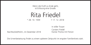 Anzeige von Rita Friedel von MGO
