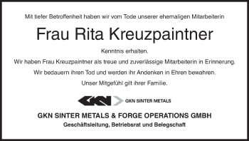 Anzeige von Rita Kreuzpaintner von MGO