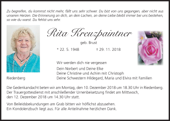 Anzeige von Rita Kreuzpaintner von MGO