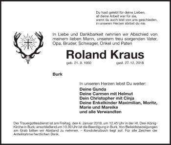 Anzeige von Roland Kraus von MGO