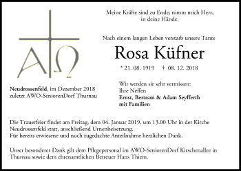 Anzeige von Rosa Küfner von MGO
