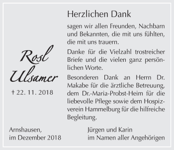 Anzeige von Rosl Ulsamer von MGO