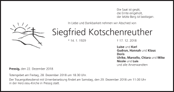 Anzeige von Siegfried Kotschenreuther von MGO