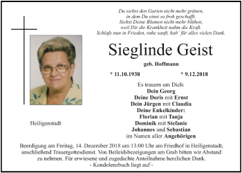 Anzeige von Sieglinde Geist von MGO