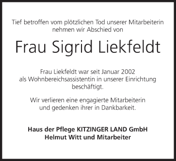 Anzeige von Sigrid Liekfeldt von MGO