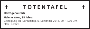 Anzeige von Totentafel vom 04.12.2018 von MGO