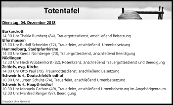 Anzeige von Totentafel vom 04.12.2018 von MGO