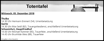 Anzeige von Totentafel vom 05.12.2018 von MGO