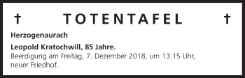 Anzeige von Totentafel vom 05.12.2018 von MGO