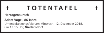 Anzeige von Totentafel vom 08.12.2018 von MGO