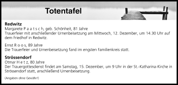 Anzeige von Totentafel vom 11.12.2018 von MGO