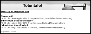 Anzeige von Totentafel vom 11.12.2018 von MGO