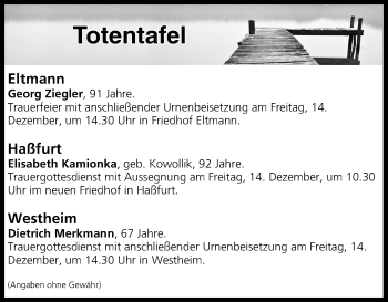 Anzeige von Totentafel vom 12.12.2018 von MGO
