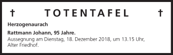 Anzeige von Totentafel vom 13.12.2018 von MGO