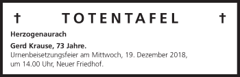Anzeige von Totentafel vom 15.12.2018 von MGO