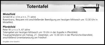 Anzeige von Totentafel vom 19.12.2018 von MGO