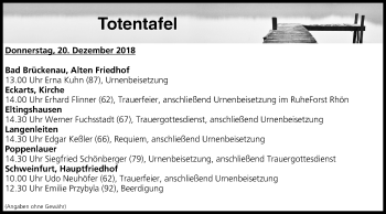 Anzeige von Totentafel vom 20.12.2018 von MGO